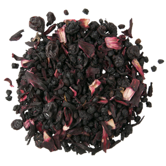 Dried Elderberries, Currants and Hibiscus petals.